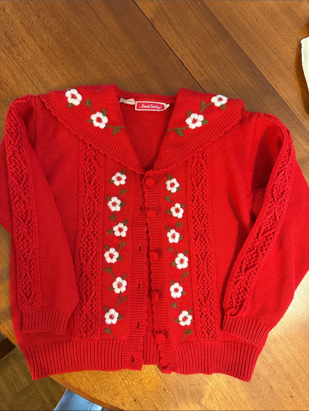 Vintage Red eEmbroidered Floral Knit Cardigan Sweater small women’s